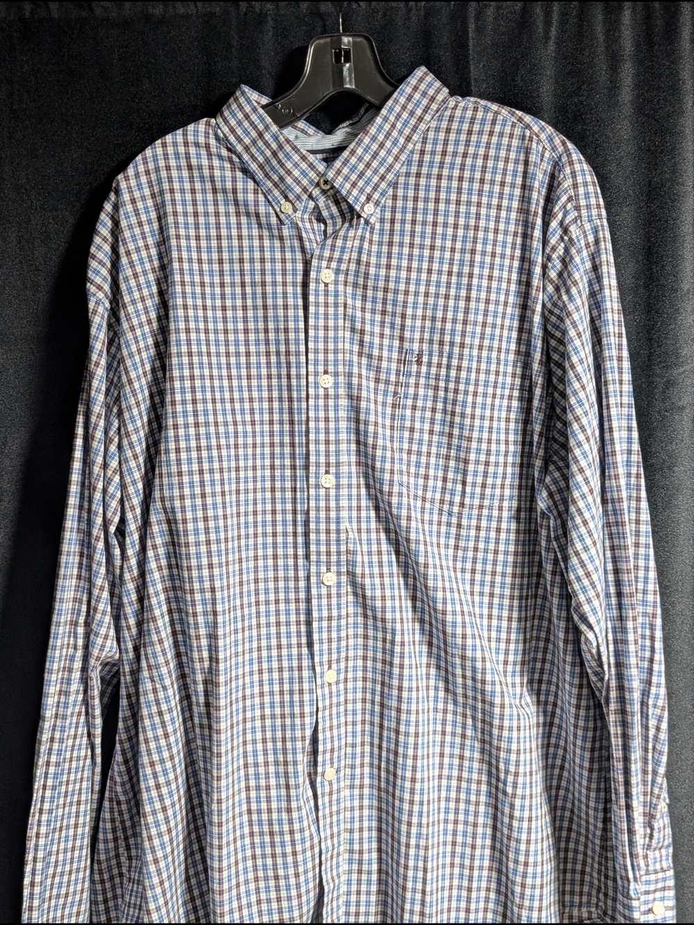Izod Men's Blue, White and Brown Plaid Button-Down Shirt